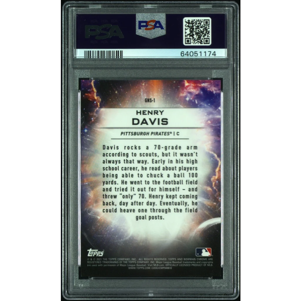 Graded 2021 Topps Bowman Draft Henry Davis #GNS1 Genesis Gold Refractor Rookie RC Baseball Card PSA 10 Gem Mint | PSA 10 Gem Mint Graded Rookie Card | vintageantiquesgifts.com
