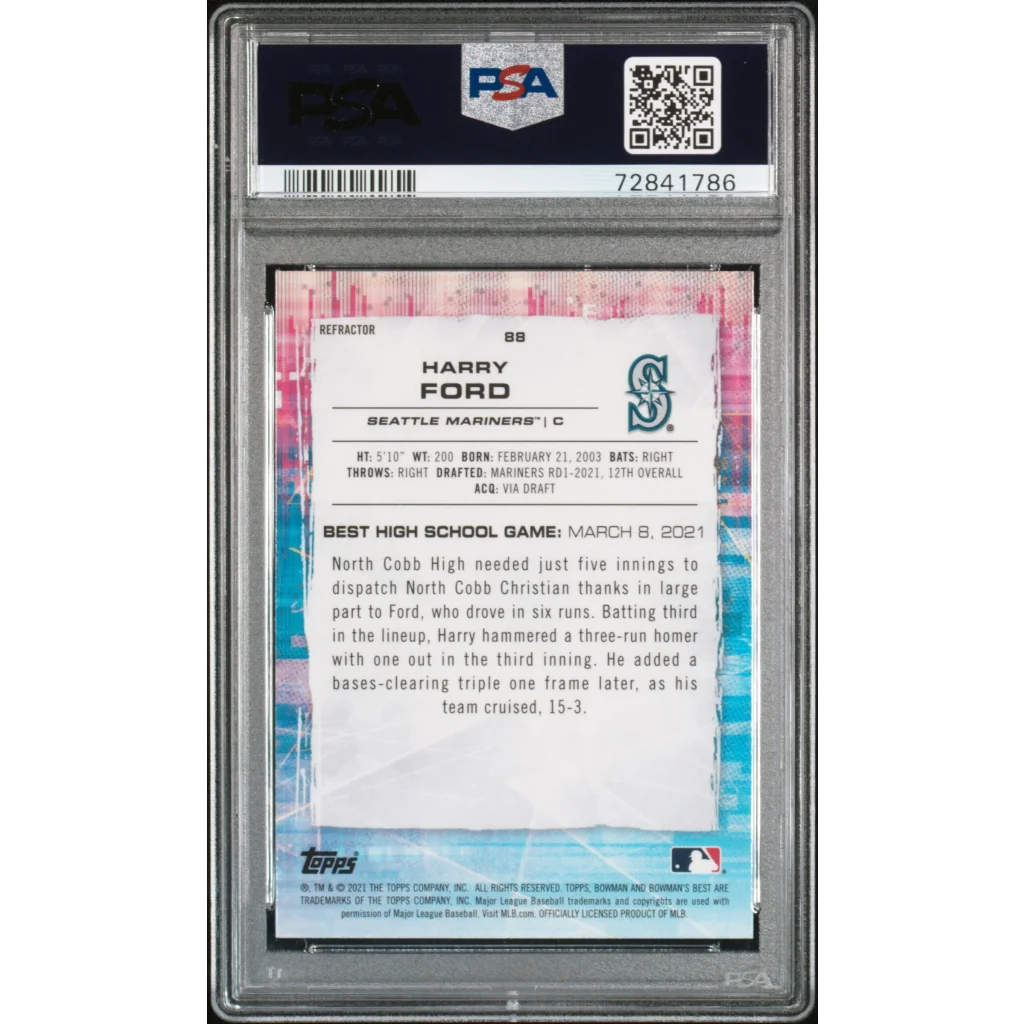 Granded 2021 topps bowmans best harry ford #88 refractor rookie baseball card signed by seattle mariners psa 10 gem mint