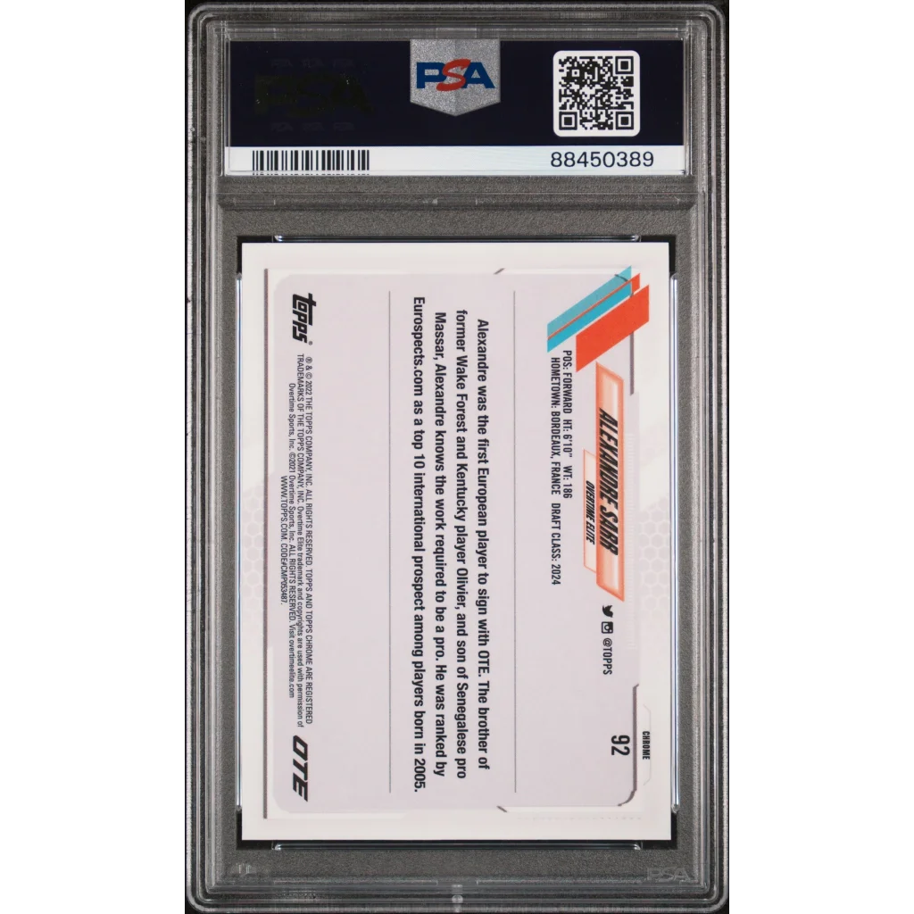 PSA 10 Graded 2021 Topps Chrome Alexandre Sarr #92 Rookie Basketball Card