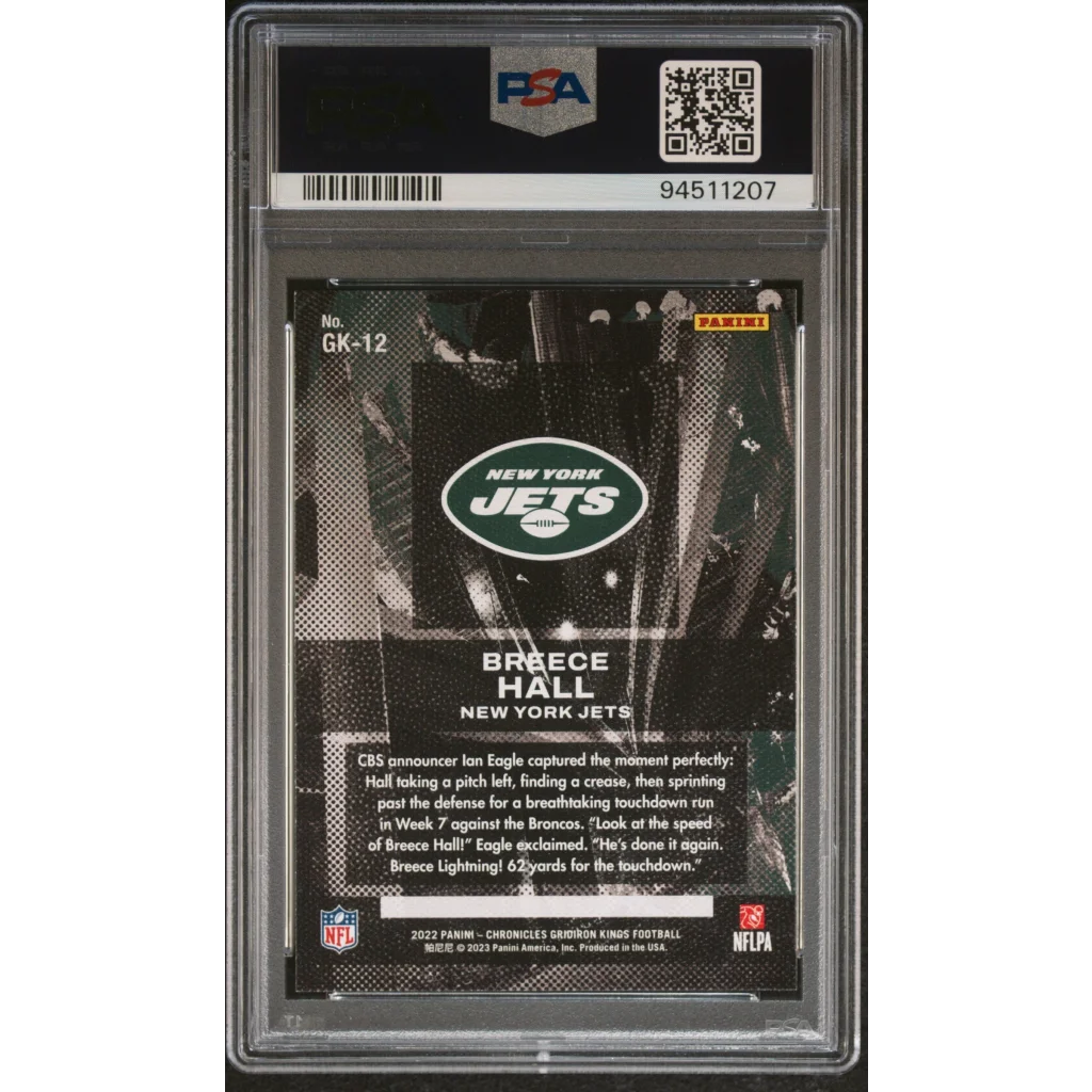 Graded 2022 Panini Chronicles Breece Hall #GK12 Gridiron Kings Rookie RC Football Card PSA 10 Gem Mint | PSA 10 Gem Mint Graded Rookie Card | vintageantiquesgifts.com