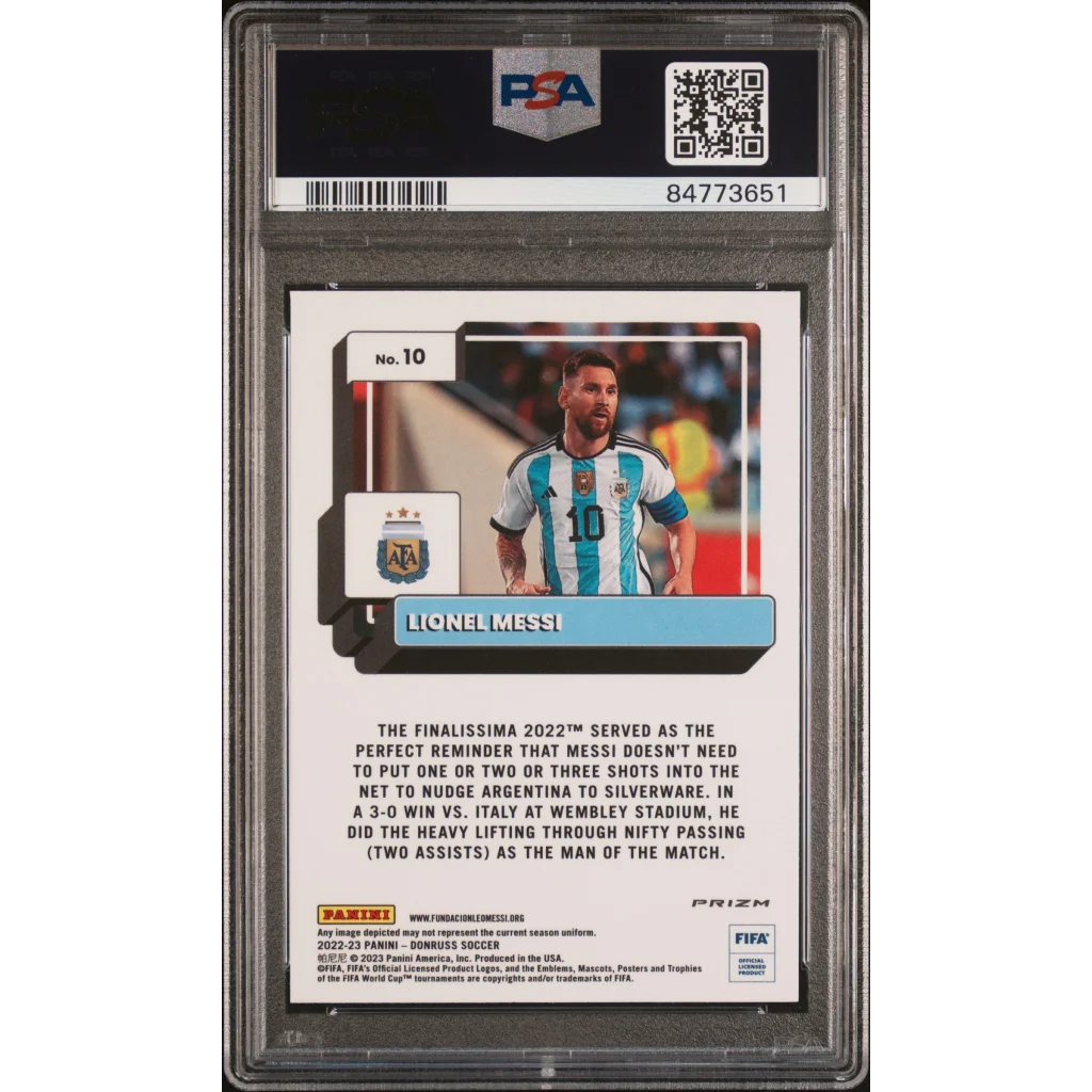 PSA graded Lionel Messi Optic Photon FIFA 2022-23 trading card image