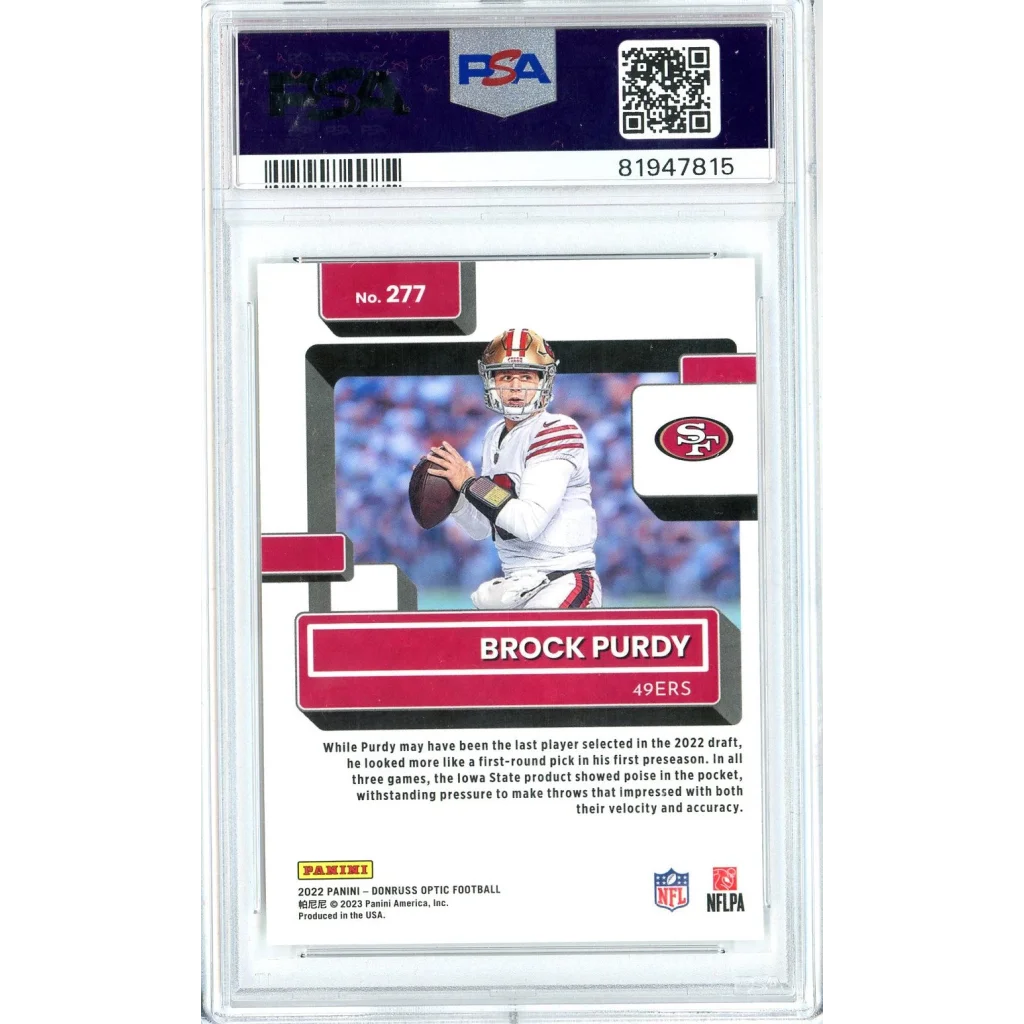 Graded 2022 Panini Donruss Optic Brock Purdy #277 Rookie RC PSA 10 Gem Mint Card