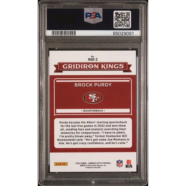 PSA 10 Gem Mint Brock Purdy Rookie Gridiron Kings Football Card for collectors