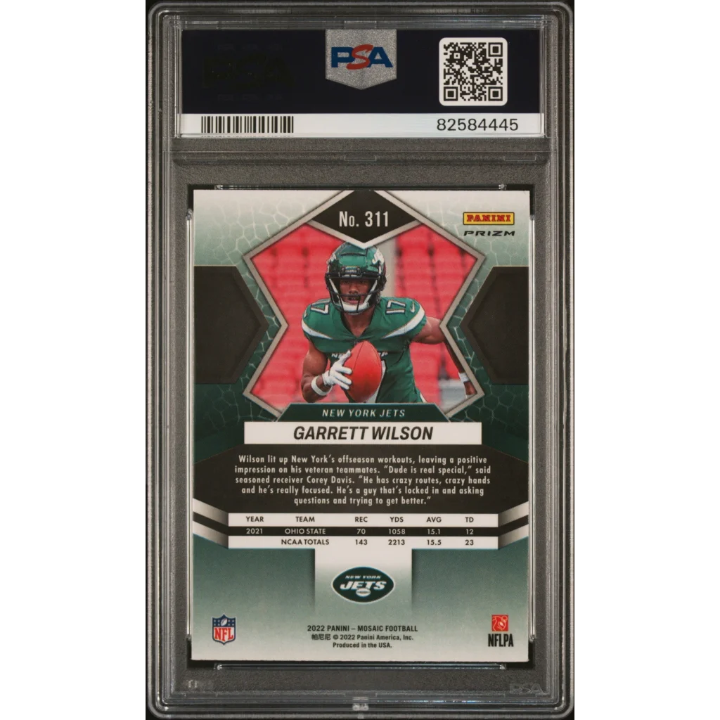 PSA graded Garrett Wilson Green Mosaic Rookie Card Jets 2022 No 311 football card