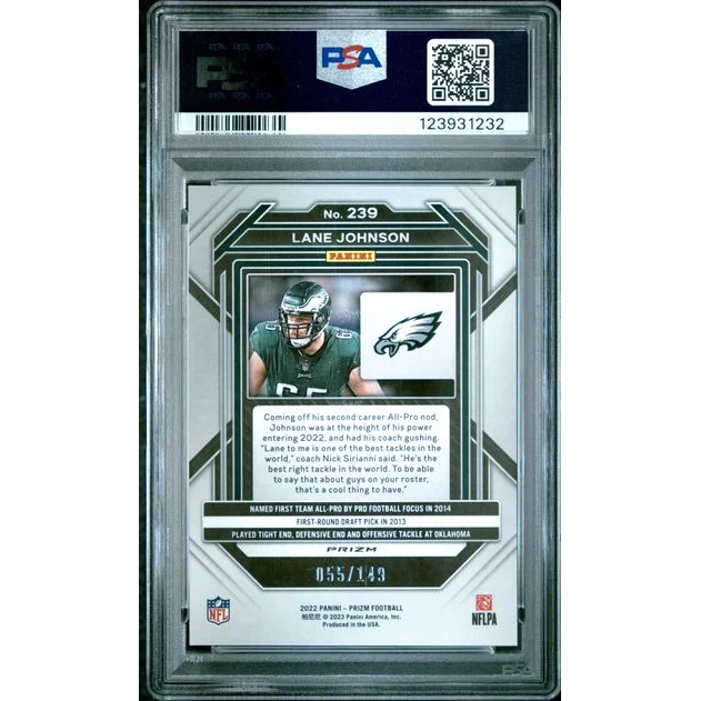 Graded PSA 10 2022 Panini Prizm Lane Johnson #239 Red Wave Eagles card