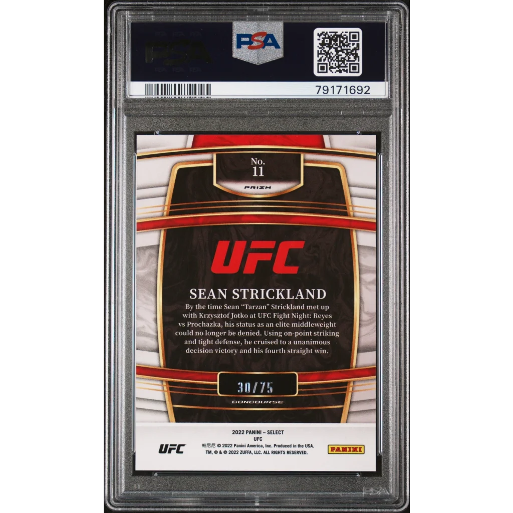 Graded PSA 10 Sean Strickland White Prizm Rookie Card Gem Mint perfect grade