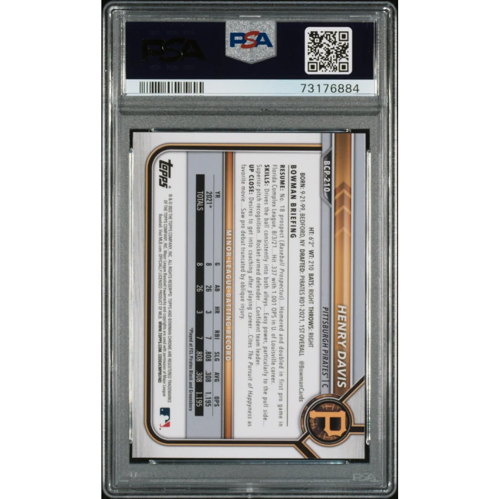 Graded PSA 10 2022 Topps Bowman Chrome Henry Davis Rookie Card BCP210
