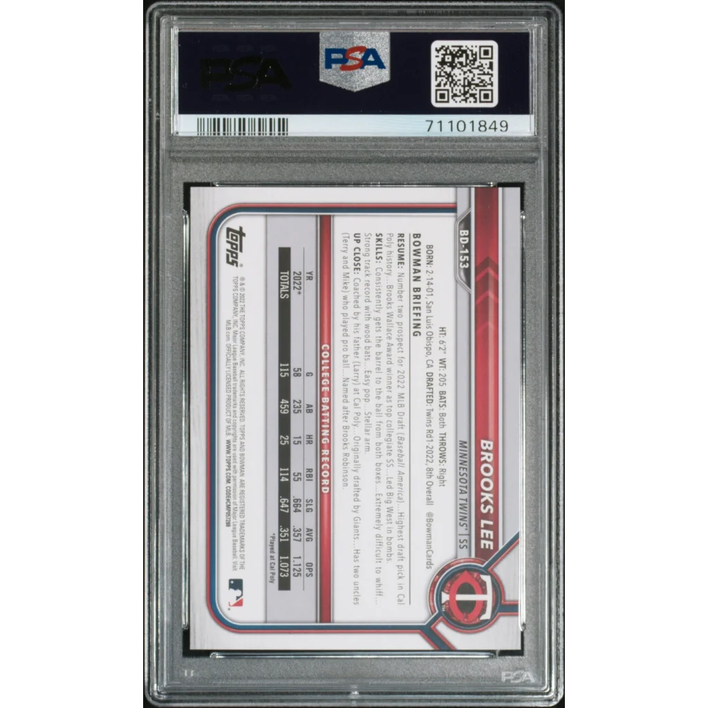 PSA 10 Graded 2022 Topps Bowman Draft Brooks Lee #BD153 Rookie Card in Slab