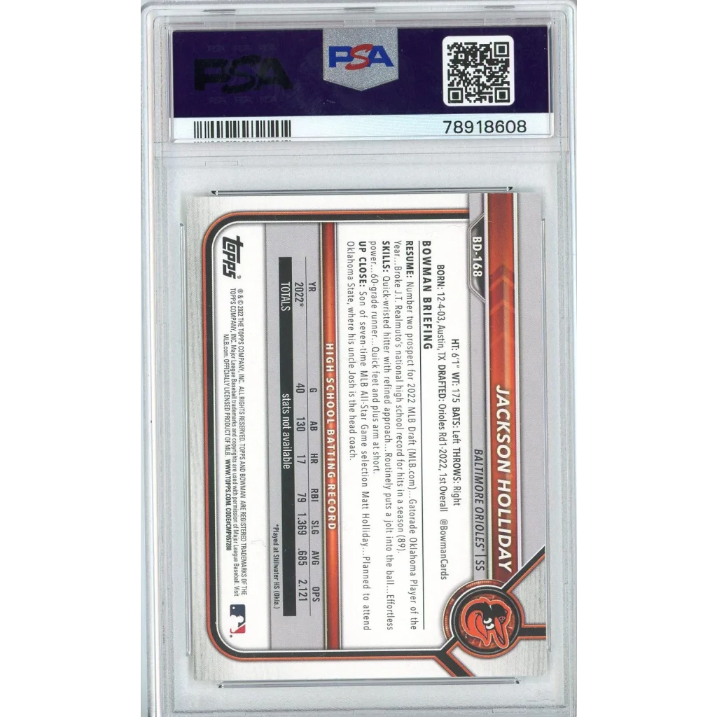 PSA 10 Graded 2022 Topps Bowman Draft Jackson Holliday Rookie Card