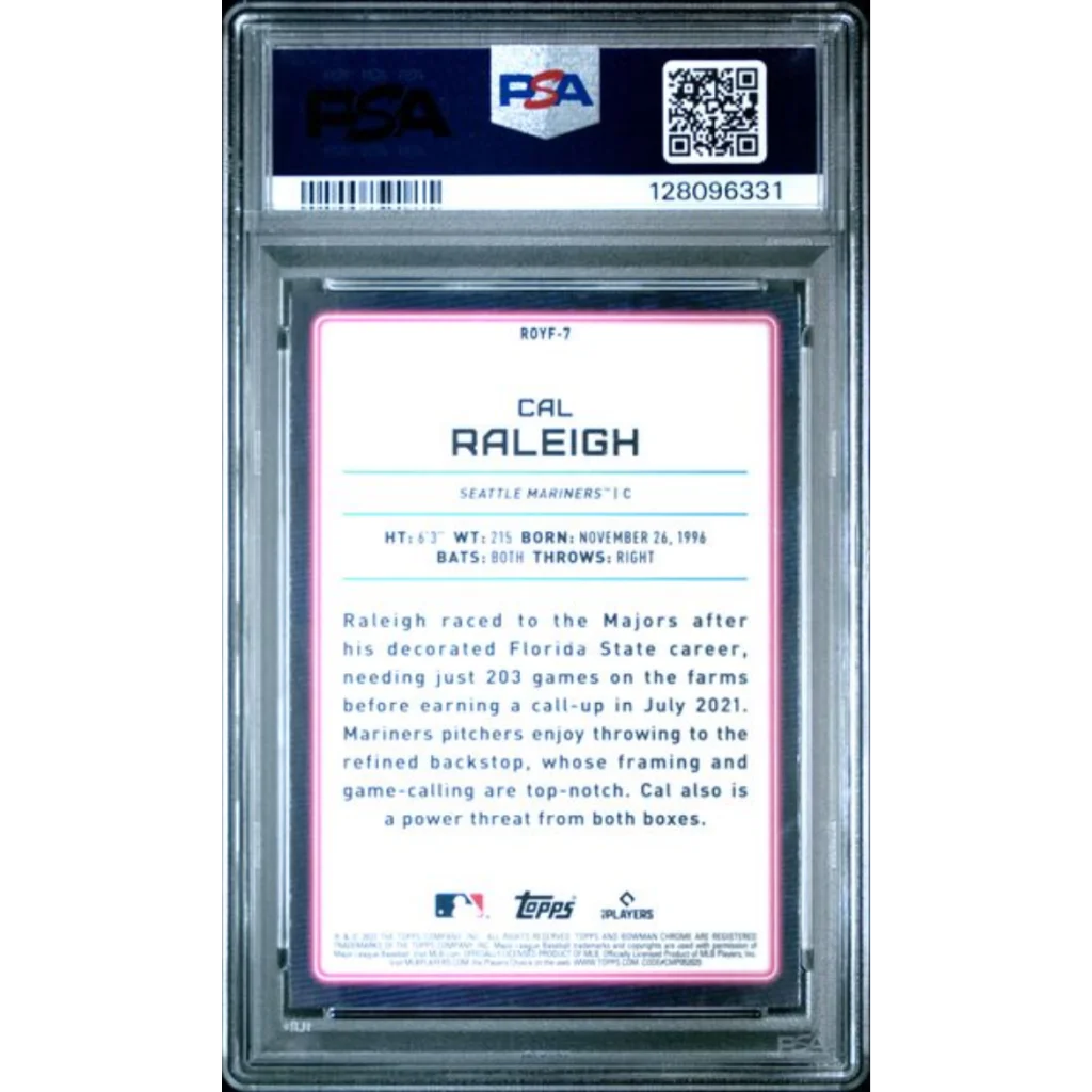 Graded 2022 Topps Bowman Mega Box Cal Raleigh #7 Chrome ROY Favorites Rookie RC Baseball Card PSA 10 Gem Mint | PSA 10 Gem Mint Graded Rookie Card | vintageantiquesgifts.com