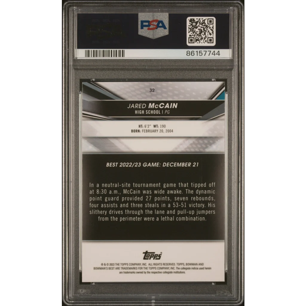 PSA Graded Jared McCain Speckle Refractor Rookie Card basketball trading card