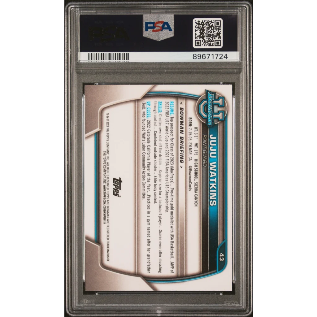 PSA 10 Juju Watkins 2022 Bowman University Rookie Card Gem Mint basketball card