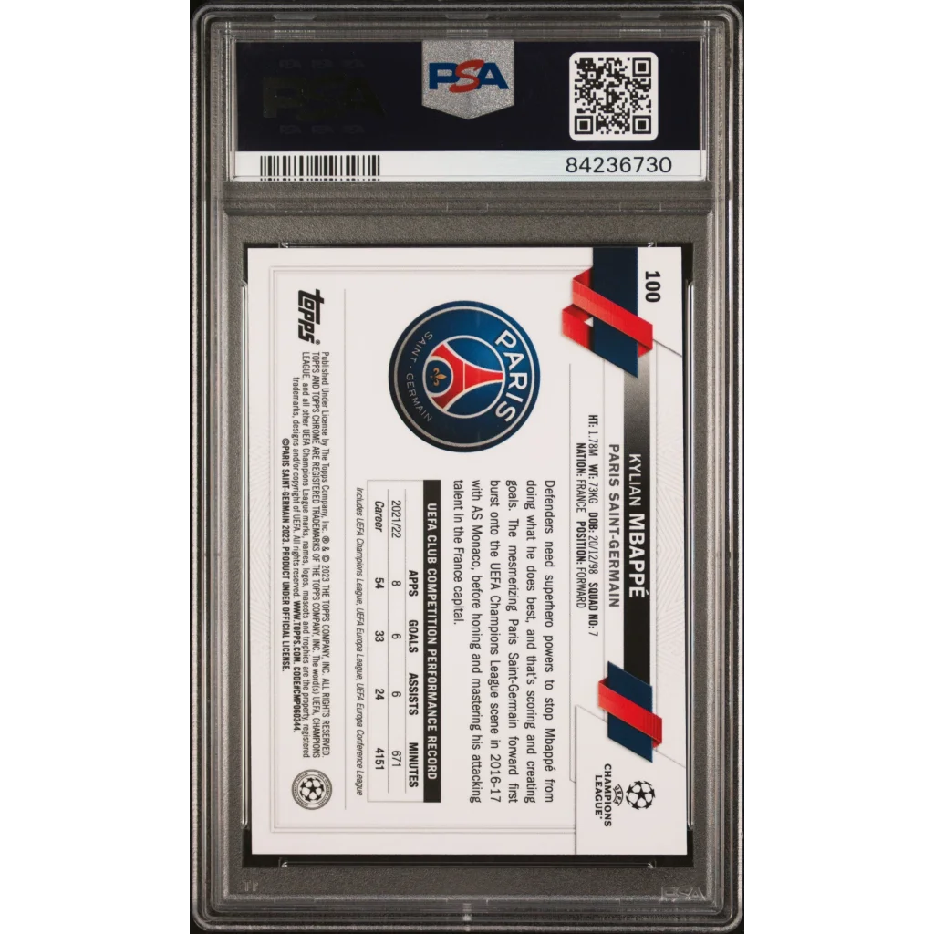Graded PSA Kylian Mbappé soccer card Topps Sapphire Gem Mint collectible