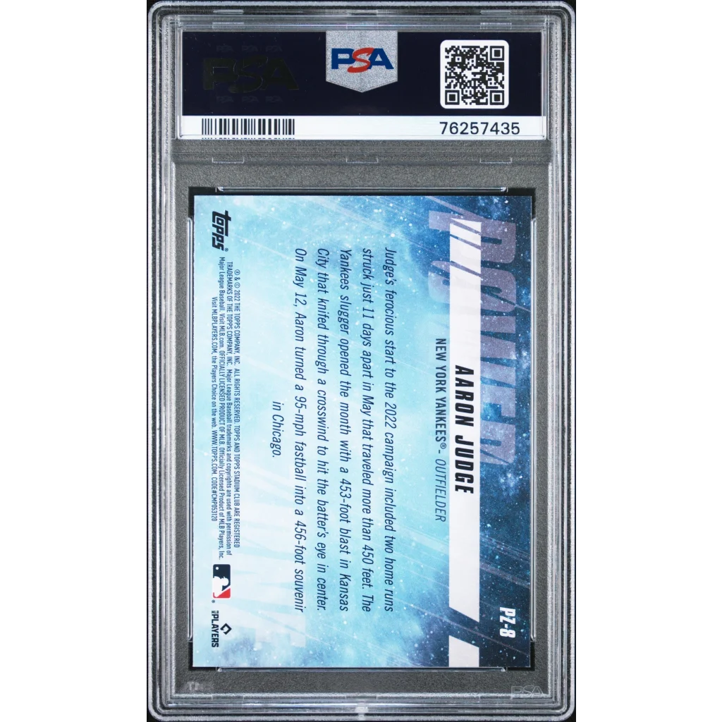 Graded Aaron Judge 2022 Stadium Club Power Zone Baseball Card in PSA case
