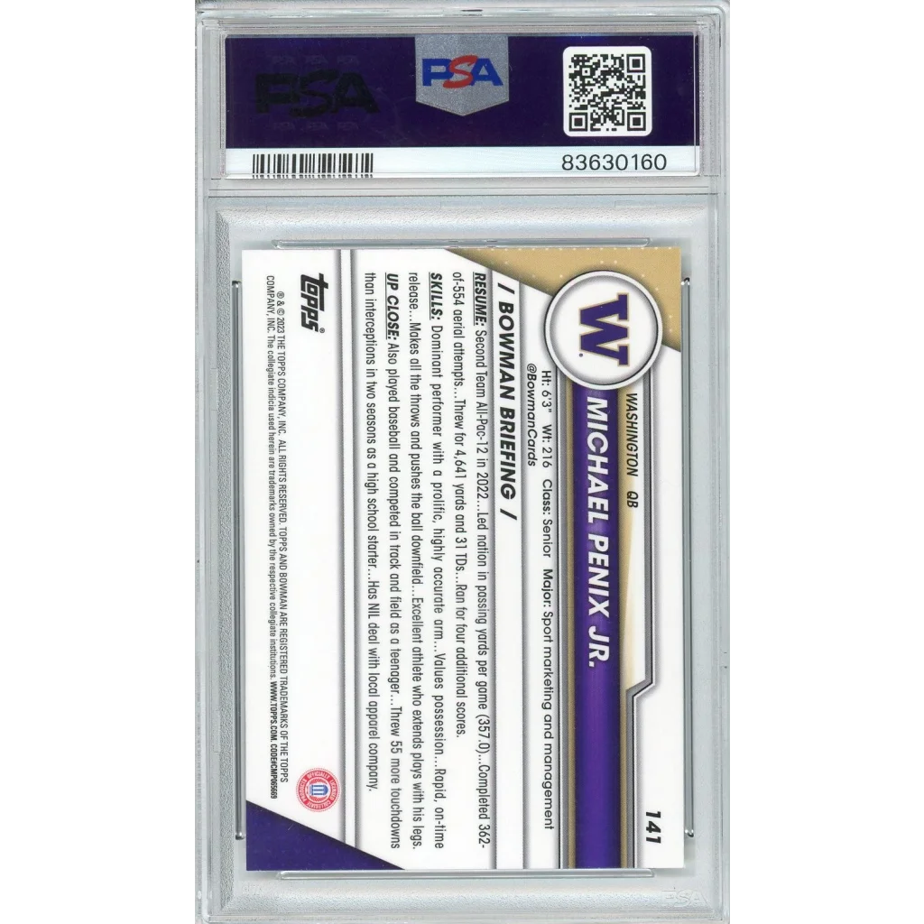 Graded 2023 Bowman U Chrome Michael Penix Jr. #141 Rookie RC PSA 10