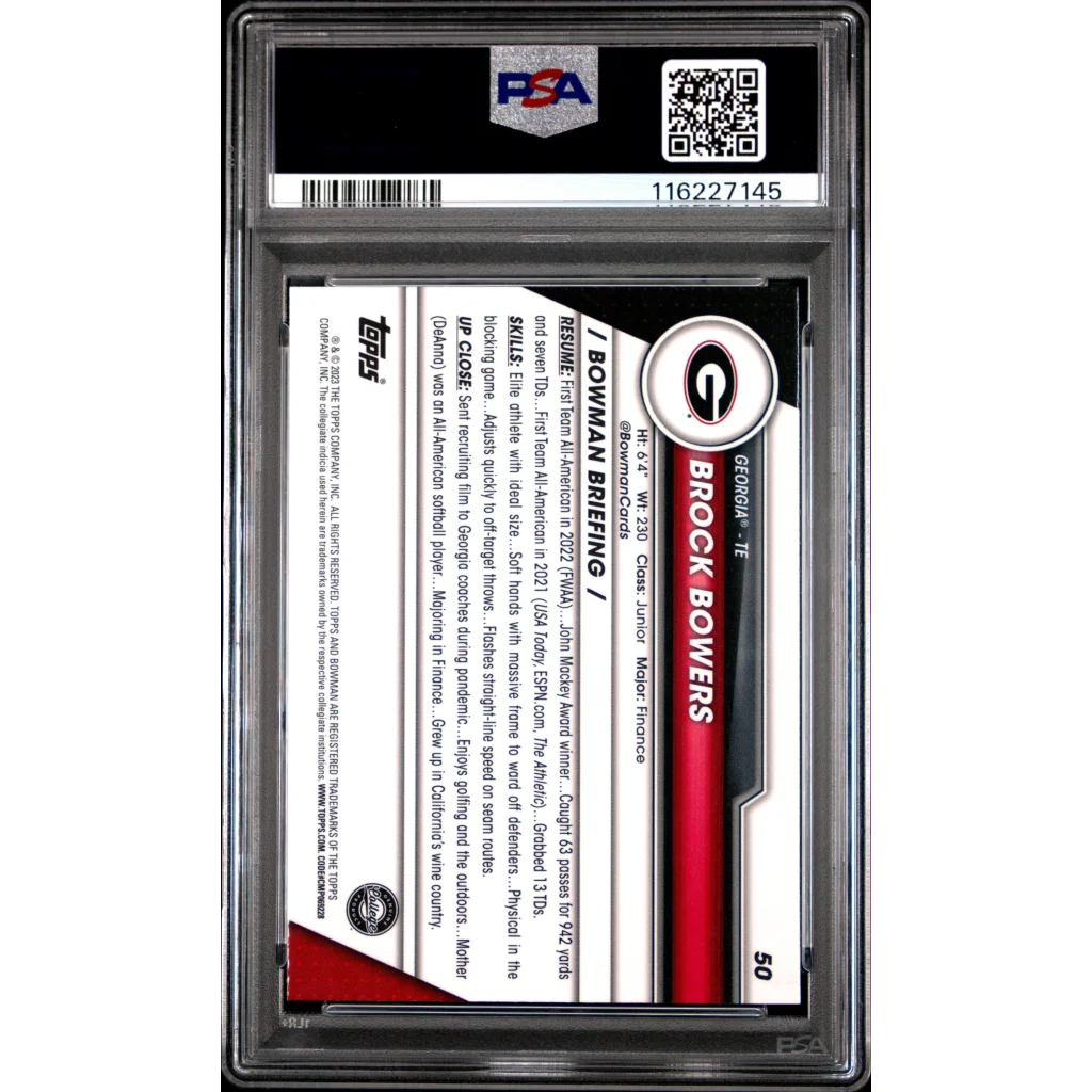 Graded 2023 Bowman U Sapphire Brock Bowers #50 Rookie RC Football Card PSA 9 Mint | PSA 9 Mint Graded Rookie Card | vintageantiquesgifts.com