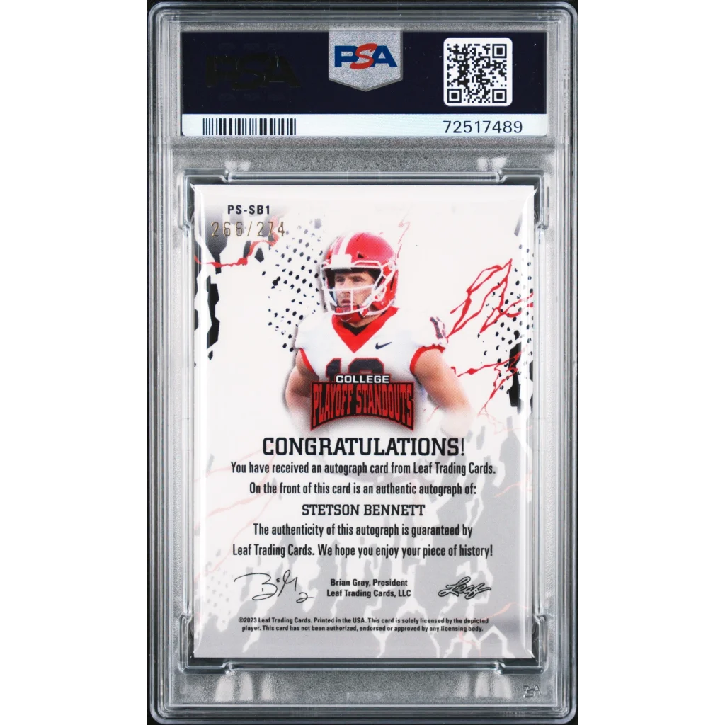 Graded Stetson Bennett autographed rookie card in red/white jersey, PSA 10