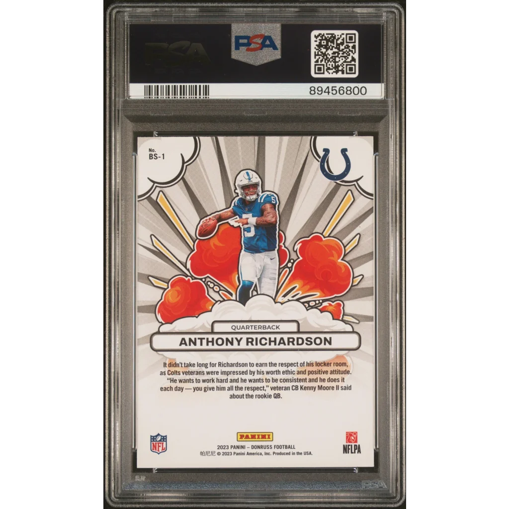 PSA Graded Anthony Richardson Rookie Bomb Squad Football Card on display