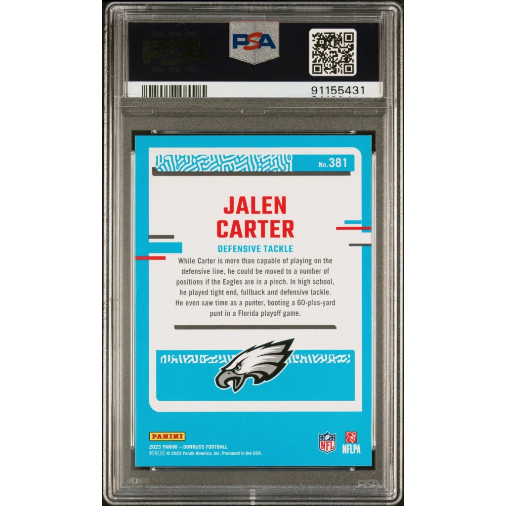 PSA 10 Graded 2023 Panini Donruss Jalen Carter #381 Rookie Card