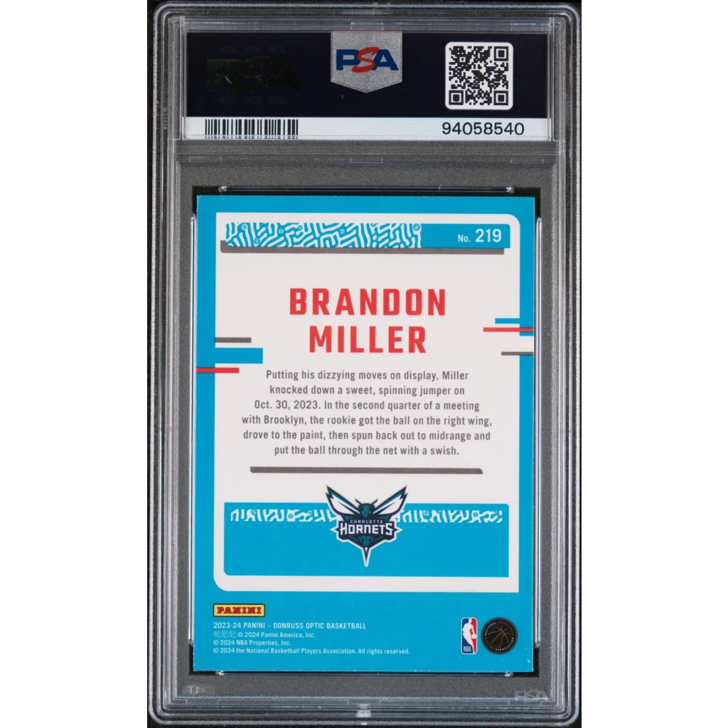Graded 2023 Panini Donruss Optic Brandon Miller #219 Rookie RC Basketball Card PSA 10 Gem Mint | PSA 10 Gem Mint Graded Rookie Card | vintageantiquesgifts.com