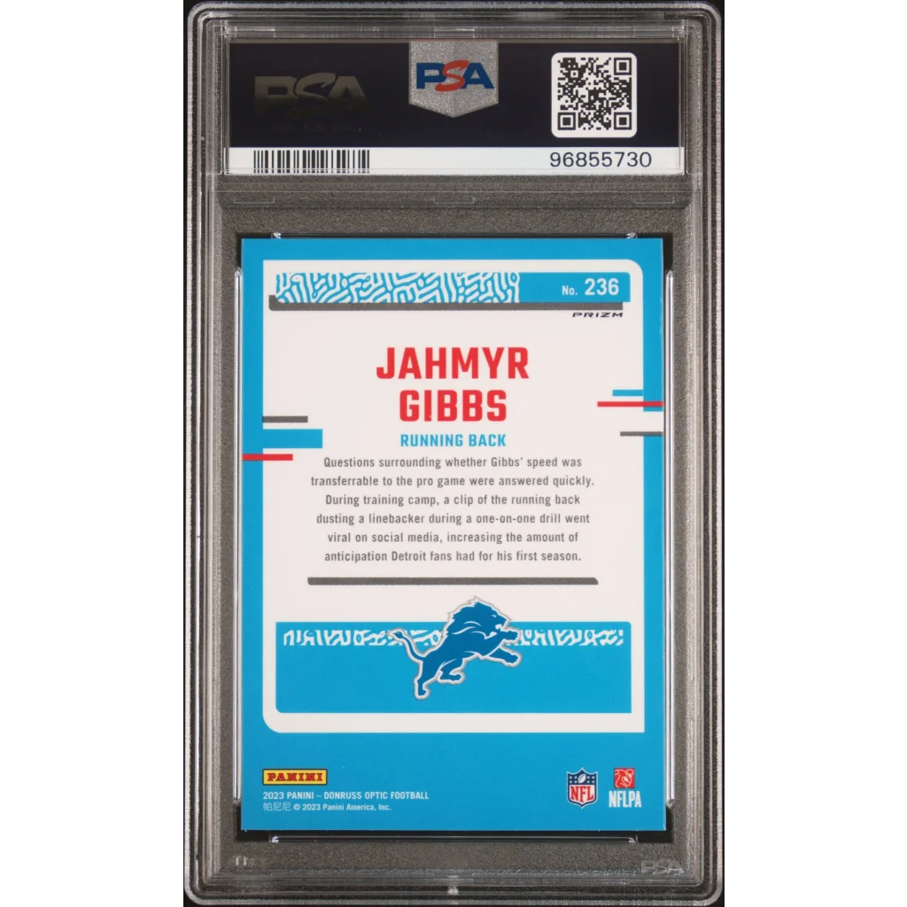 Graded PSA 10 2023 Panini Donruss Optic Jahmyr Gibbs Green Velocity Rookie RC