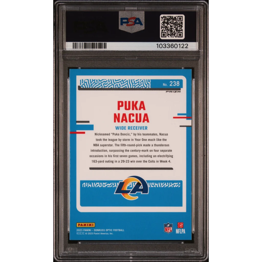 Graded 2023 Panini Donruss Optic Puka Nacua #238 Pink Rookie RC Football Card PSA 10 Gem Mint | PSA 10 Gem Mint Graded Rookie Card | vintageantiquesgifts.com