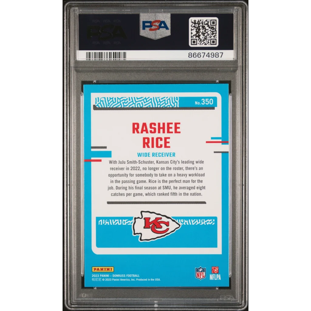 PSA Graded 2023 Donruss Rashee Rice Rookie Football Card showing graded football trading card