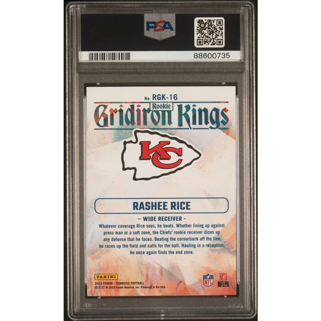 PSA graded Rashee Rice rookie football card for Kansas City Chiefs from Gridiron Kings Treasure