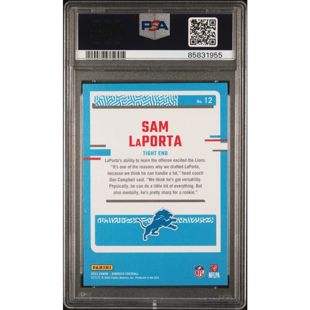 Graded PSA 10 2023 Panini Donruss Sam LaPorta #12 Rated Rookies Portrait RC