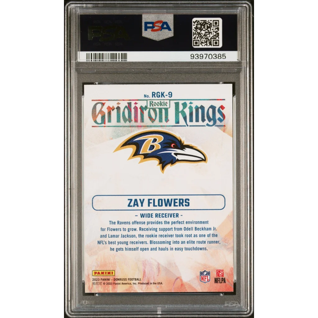 Zay Flowers Rookie Football Card graded and encapsulated by PSA for the Gridiron Kings collection