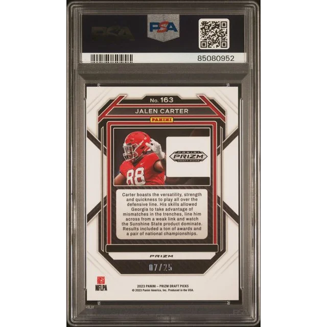 Jalen Carter 2023 Prizm Draft Picks Mojo trading card in PSA slab
