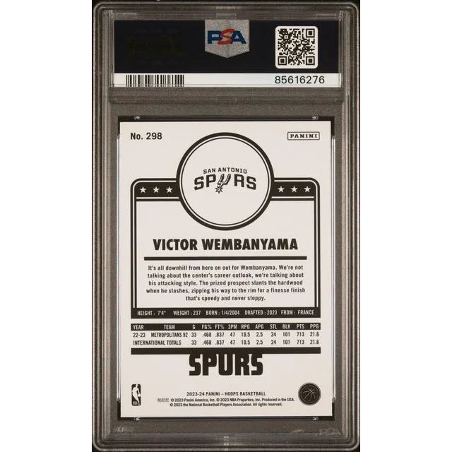 Graded 2023 Panini Hoops Victor Wembanyama Winter Rookie Basketball Card PSA 10