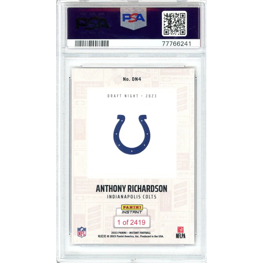 Graded 2023 Panini Instant Anthony Richardson #DN4 NFL Draft Night Rookie RC Football Card PSA 10 Gem Mint | PSA 10 Gem Mint Graded Rookie Card | vintageantiquesgifts.com