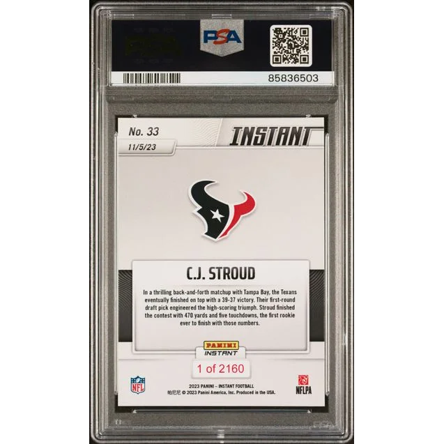 Graded 2023 Panini Instant CJ Stroud #33 Rookie RC Football Card PSA 10 Gem Mint | PSA 10 Gem Mint Graded Rookie Card | vintageantiquesgifts.com