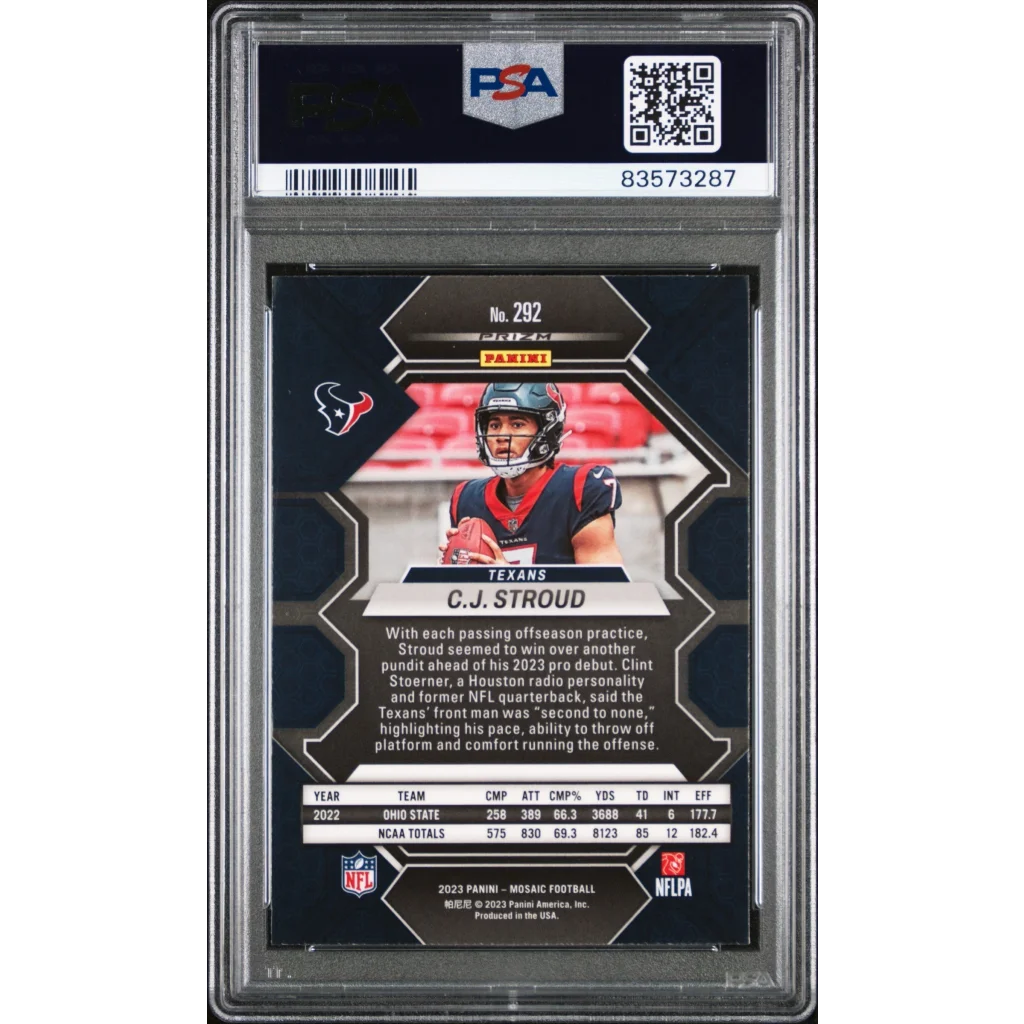 Graded 2023 Panini Mosaic CJ Stroud #292 Rookie RC Football Card PSA 10 Gem Mint | PSA 10 Gem Mint Graded Rookie Card | vintageantiquesgifts.com