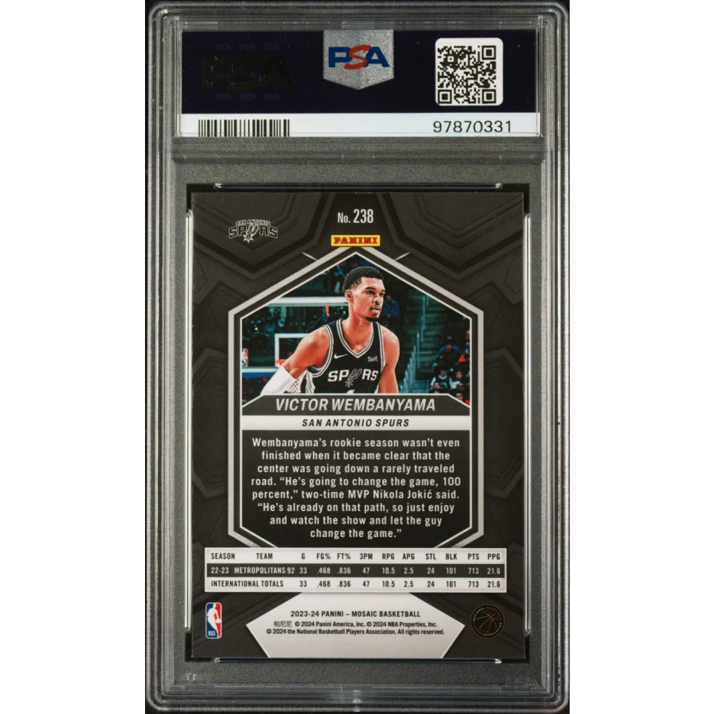 PSA 10 Graded 2023 Panini Mosaic Victor Wembanyama Spurs Rookie Card
