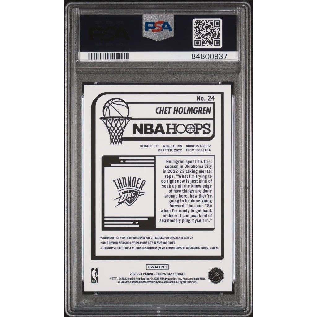 Graded 2023 Panini NBA Hoops Chet Holmgren #24 PSA 10 Gem Mint card