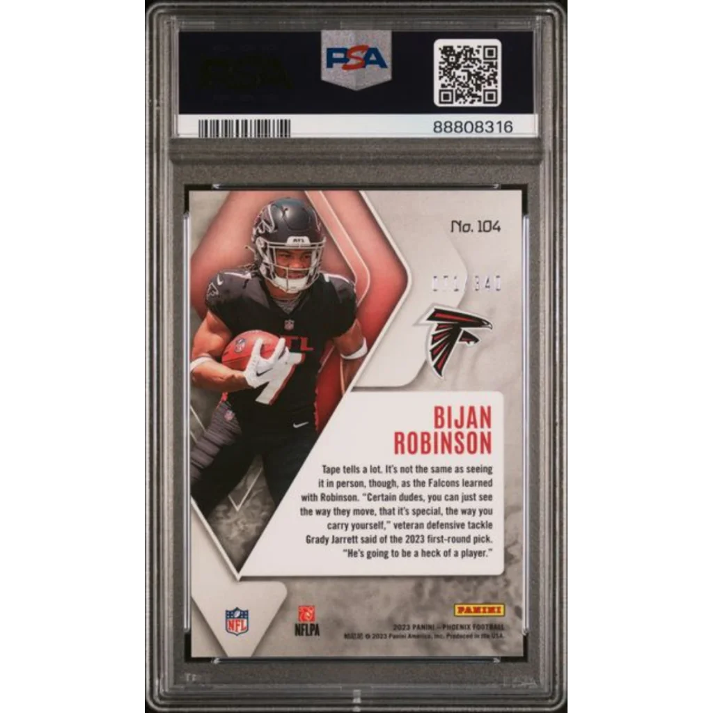 Graded 2023 Panini Phoenix Bijan Robinson #104 Fire Burst /340 Rookie RC Football Card PSA 10 Gem Mint | PSA 10 Gem Mint Graded Rookie Card | vintageantiquesgifts.com