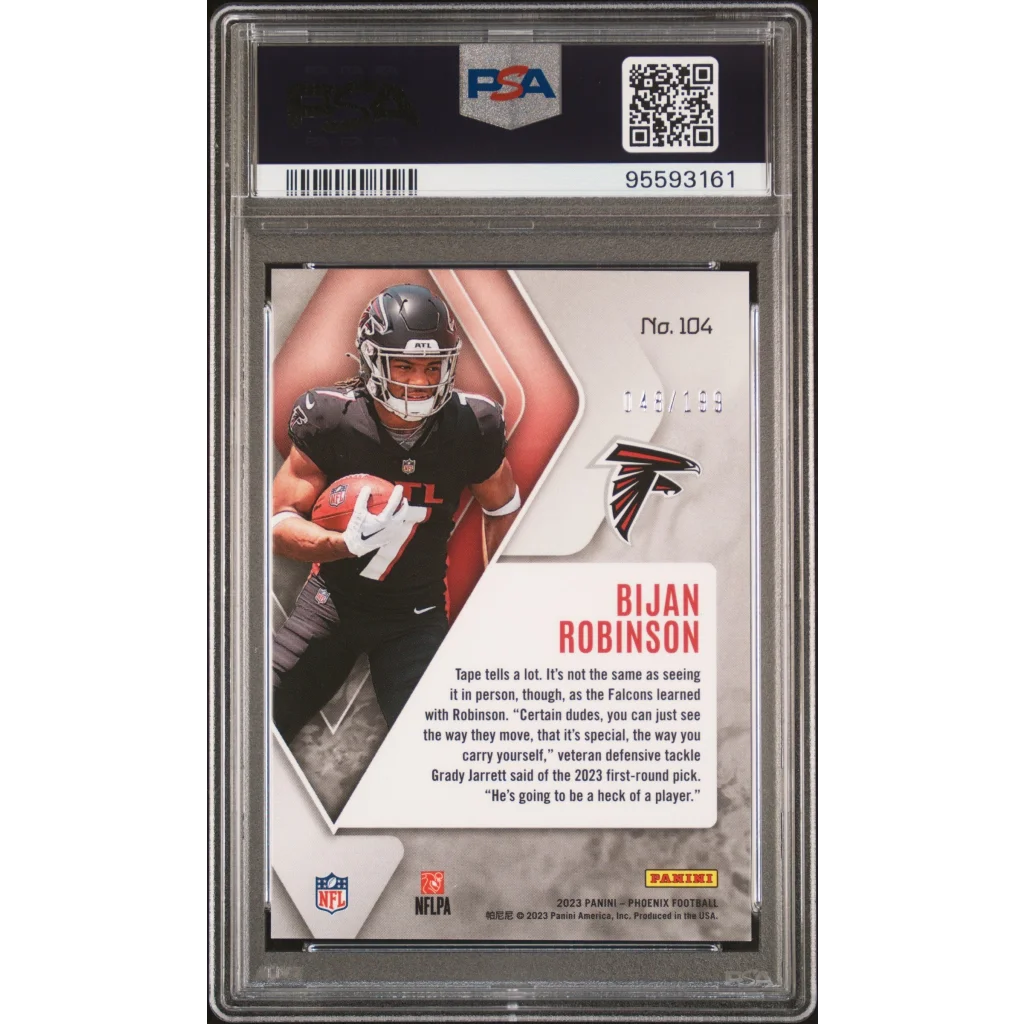 Graded 2023 Panini Phoenix Bijan Robinson #104 Red Seismic /199 Rookie RC Football Card PSA 10 Gem Mint | PSA 10 Gem Mint Graded Rookie Card | vintageantiquesgifts.com