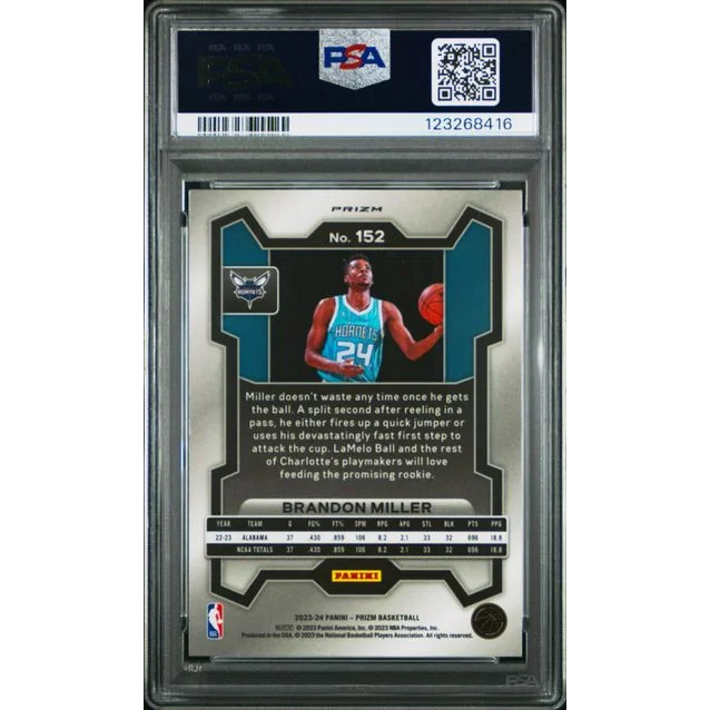 Graded 2023 Panini Prizm Brandon Miller #152 Ice Rookie RC Basketball Card PSA 10 Gem Mint