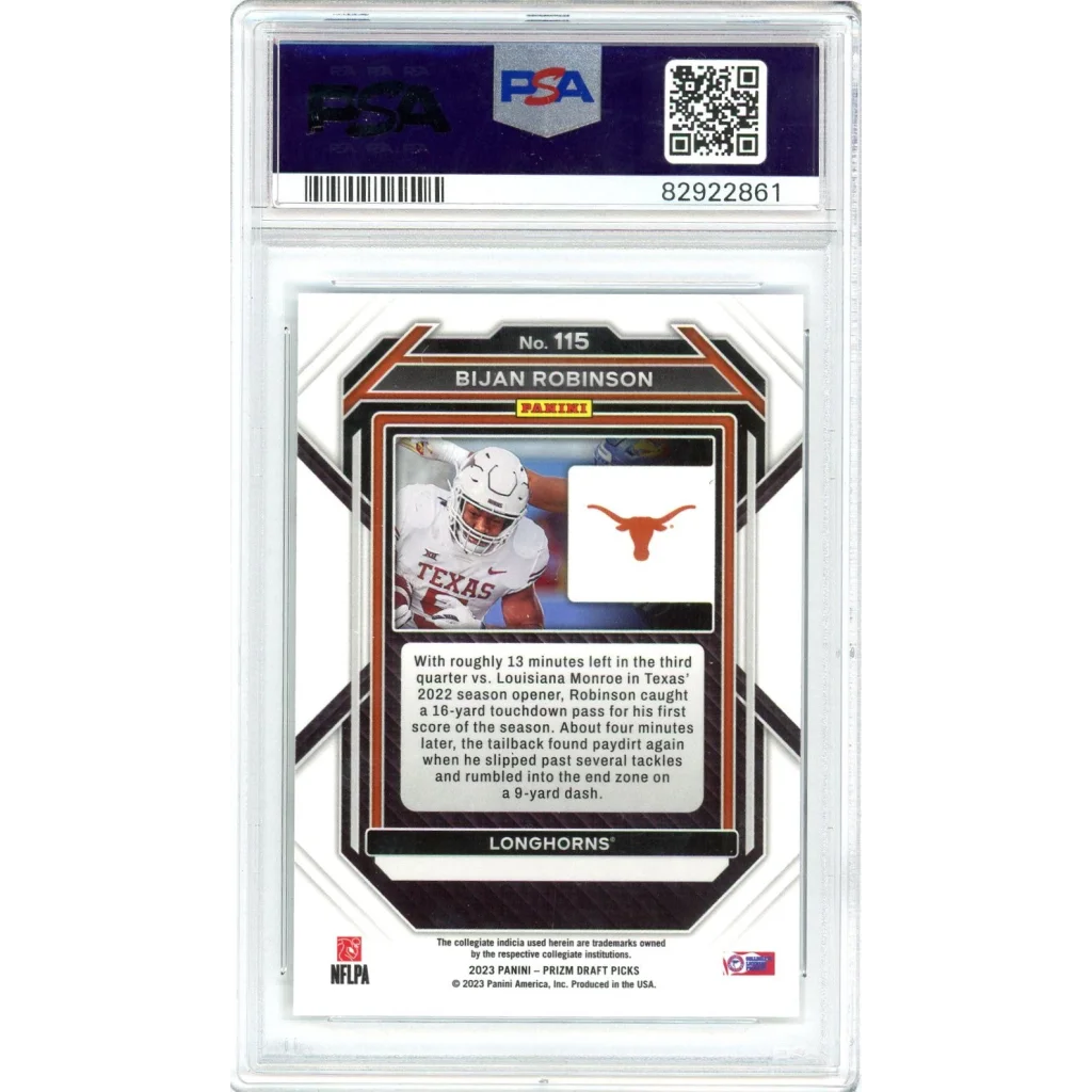 Graded 2023 Panini Prizm Draft Picks Bijan Robinson #115 Rookie RC PSA 10