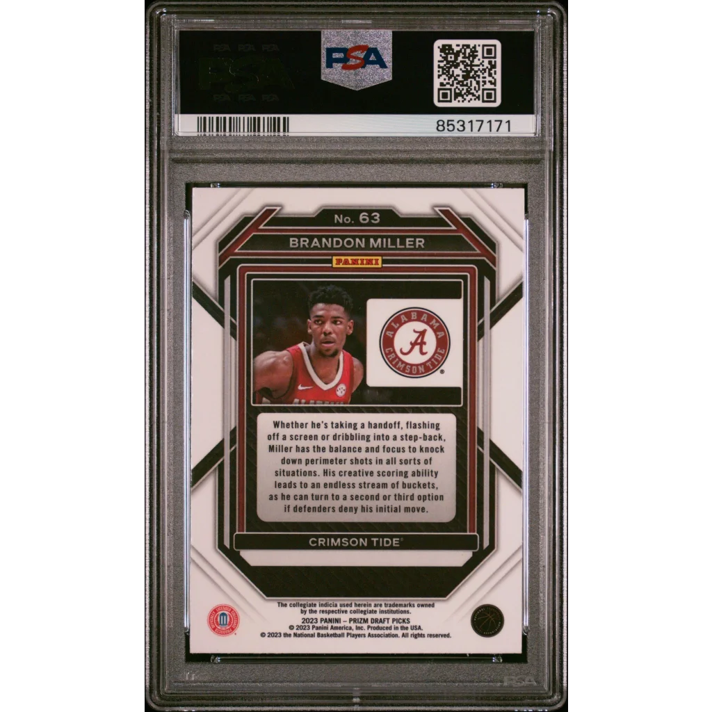 Graded PSA 10 Brandon Miller 2023 Prizm Draft Picks Rookie Card basketball trading card