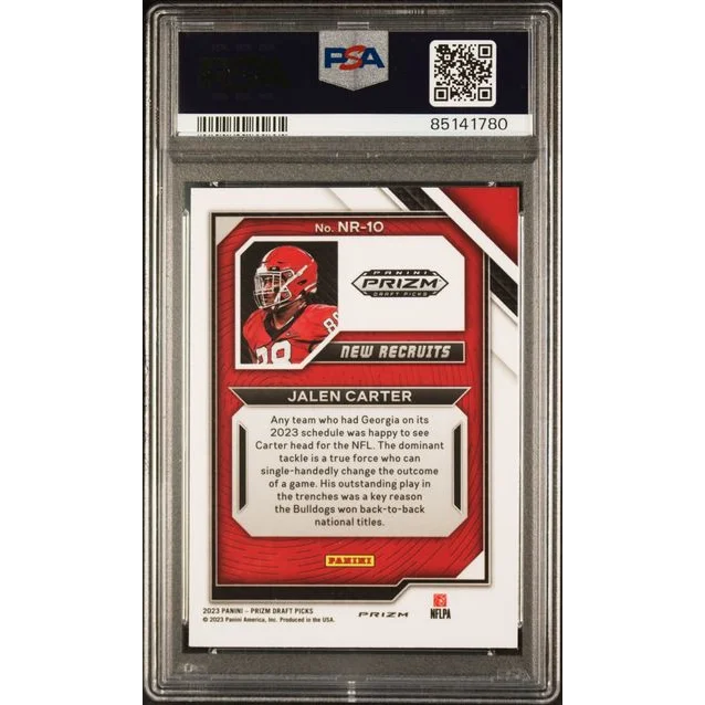 Graded 2023 Panini Prizm Draft Picks Jalen Carter #NR10 New Recruits-Gold Ice Rookie RC Football Card PSA 10 | PSA 10 Gem Mint Graded Rookie Card | vintageantiquesgifts.com