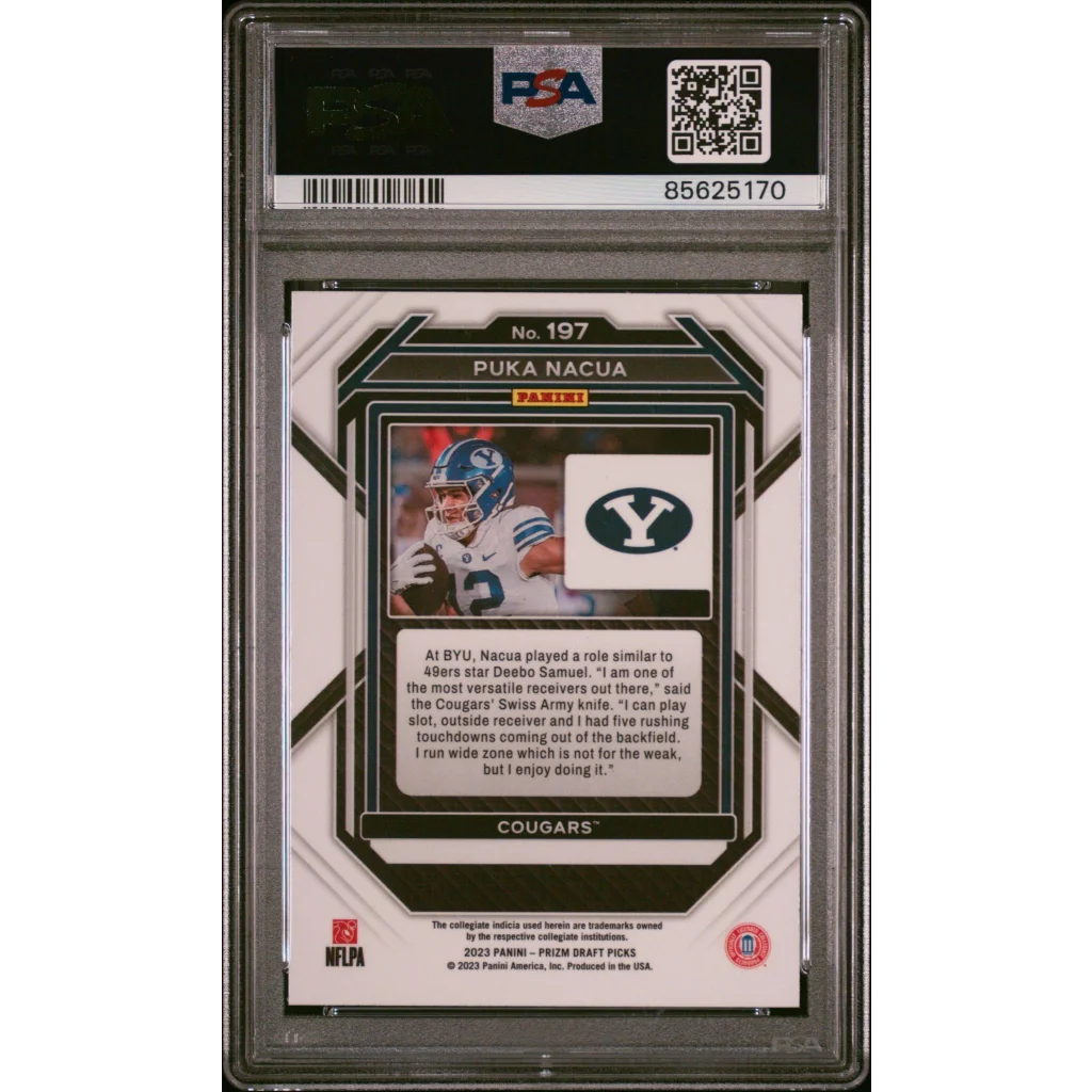 Graded Puka Nacua 2023 Prizm Draft Picks Rookie Card in PSA holder