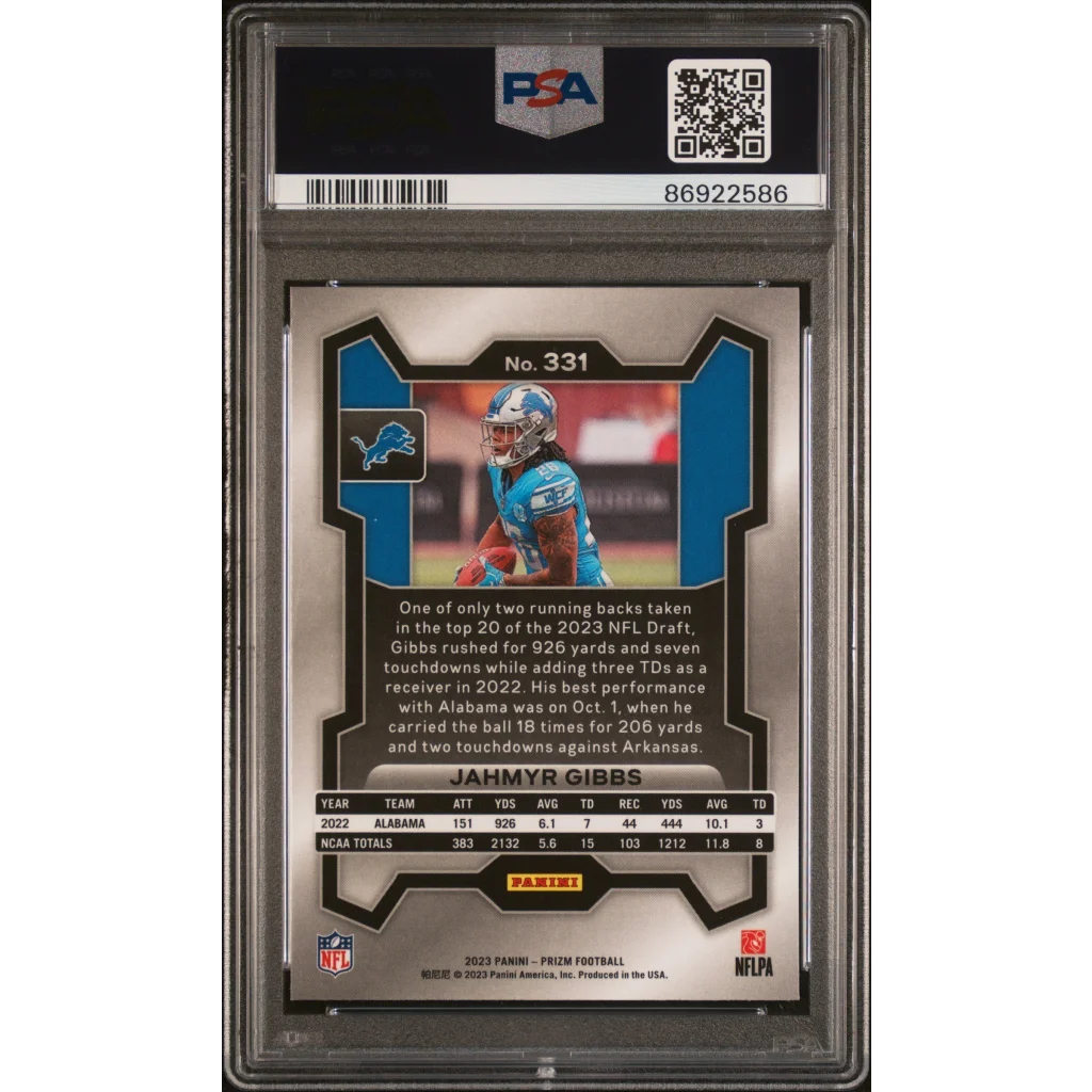 PSA graded Jahmyr Gibbs 2023 Prizm rookie football card Detroit Lions