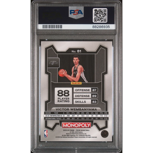 Graded PSA 10 2023 Panini Prizm Victor Wembanyama Spurs rookie card