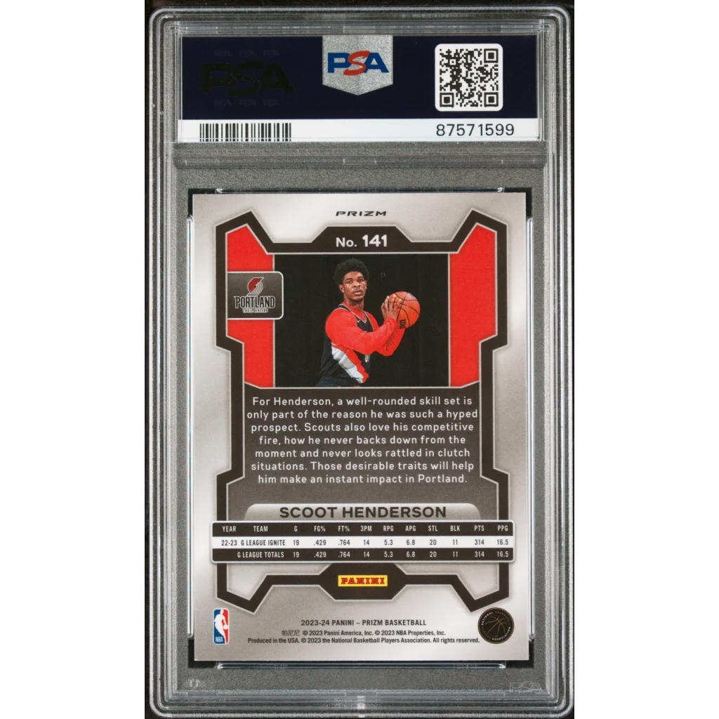 Graded Scoot Henderson Prizm Rookie Basketball Card ready to ship in PSA case