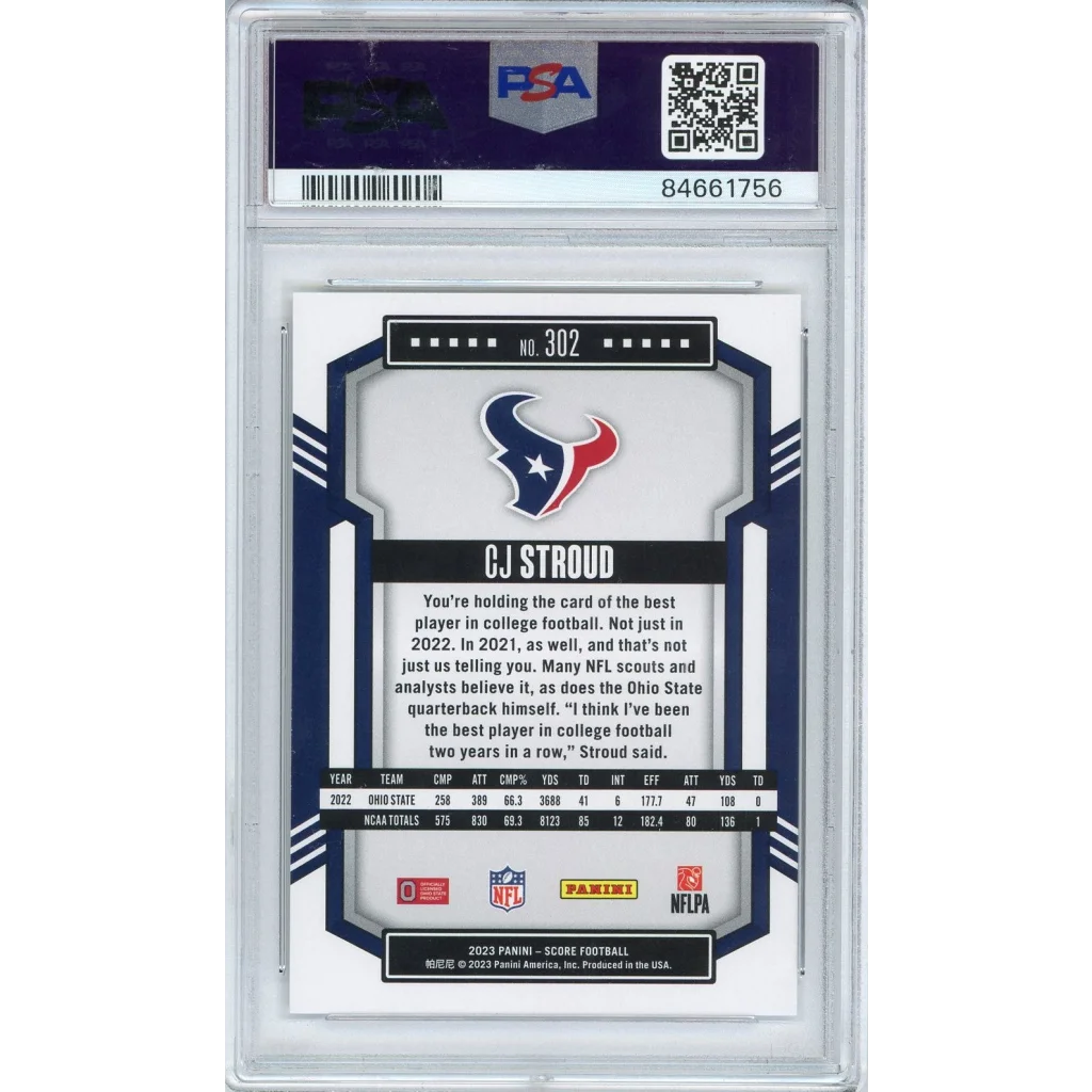 Graded 2023 Panini Score CJ Stroud #302 Rookie RC PSA 10 Gem Mint Texans Card