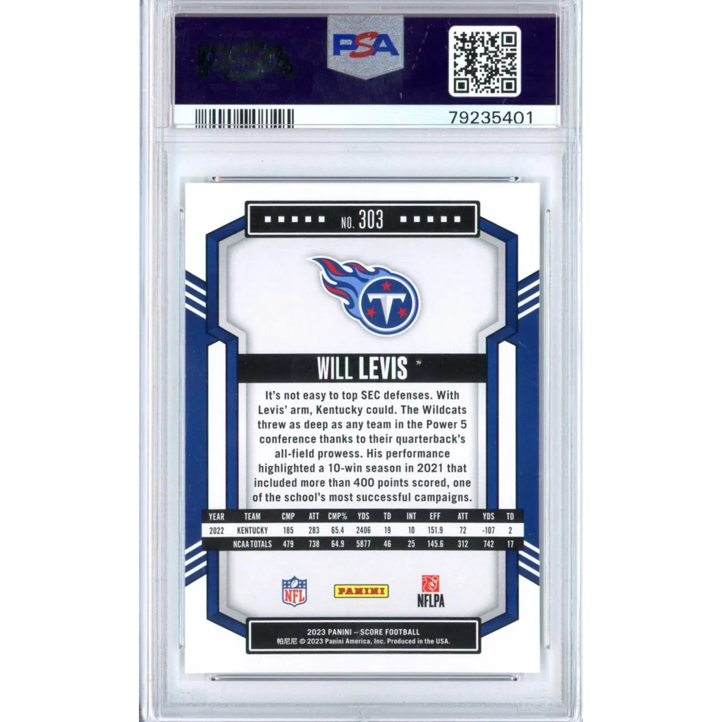 Graded Will Levis Tennessee Titans football card by Professional Sports Authenticators