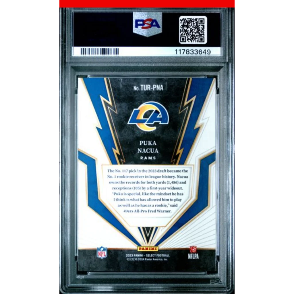 Graded 2023 Panini Select Puka Nacua #TURPNA Turbocharged Rookie RC Football Card PSA 10 Gem Mint